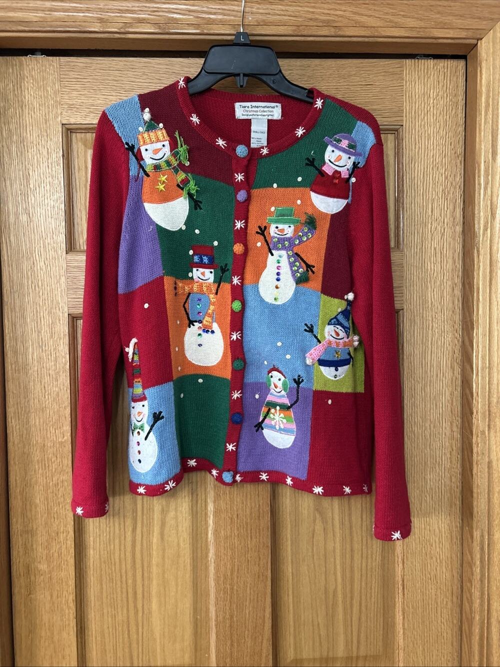 Tiara International Christmas Collection Sweater Patchwork Snowman Size Small